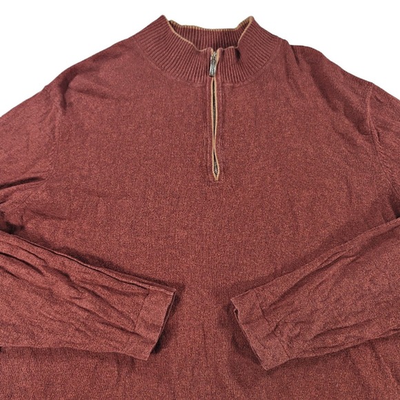 Tommy Bahama 1/4 Zip Pullover Sweater Mens L Orange Cotton Cashmere Long Sleeve - Picture 2 of 9